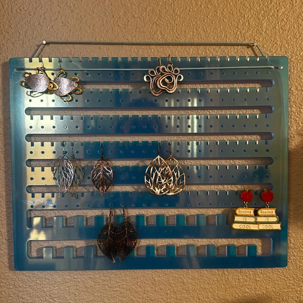 Iridescent Acrylic Jewelry Organizer | Wall Earring Holder with Necklace Hooks